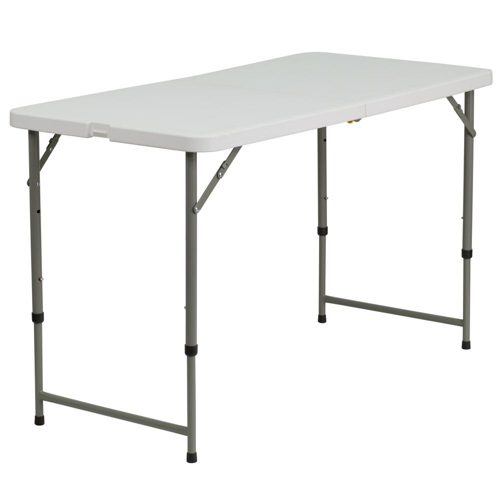 Height Adjustable Bi-Fold Granite White Plastic Folding Table - 4-Foot
