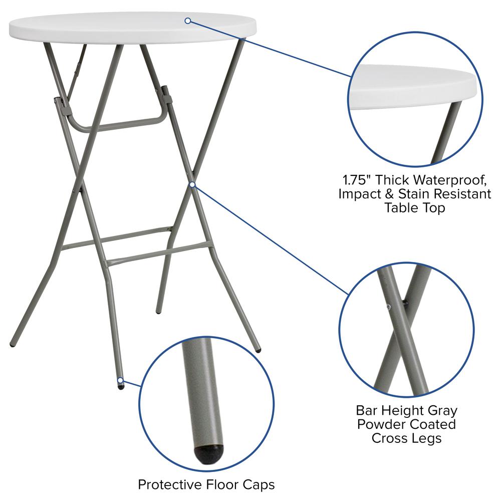 2.6-Foot Round Granite White Bar Height Folding Table