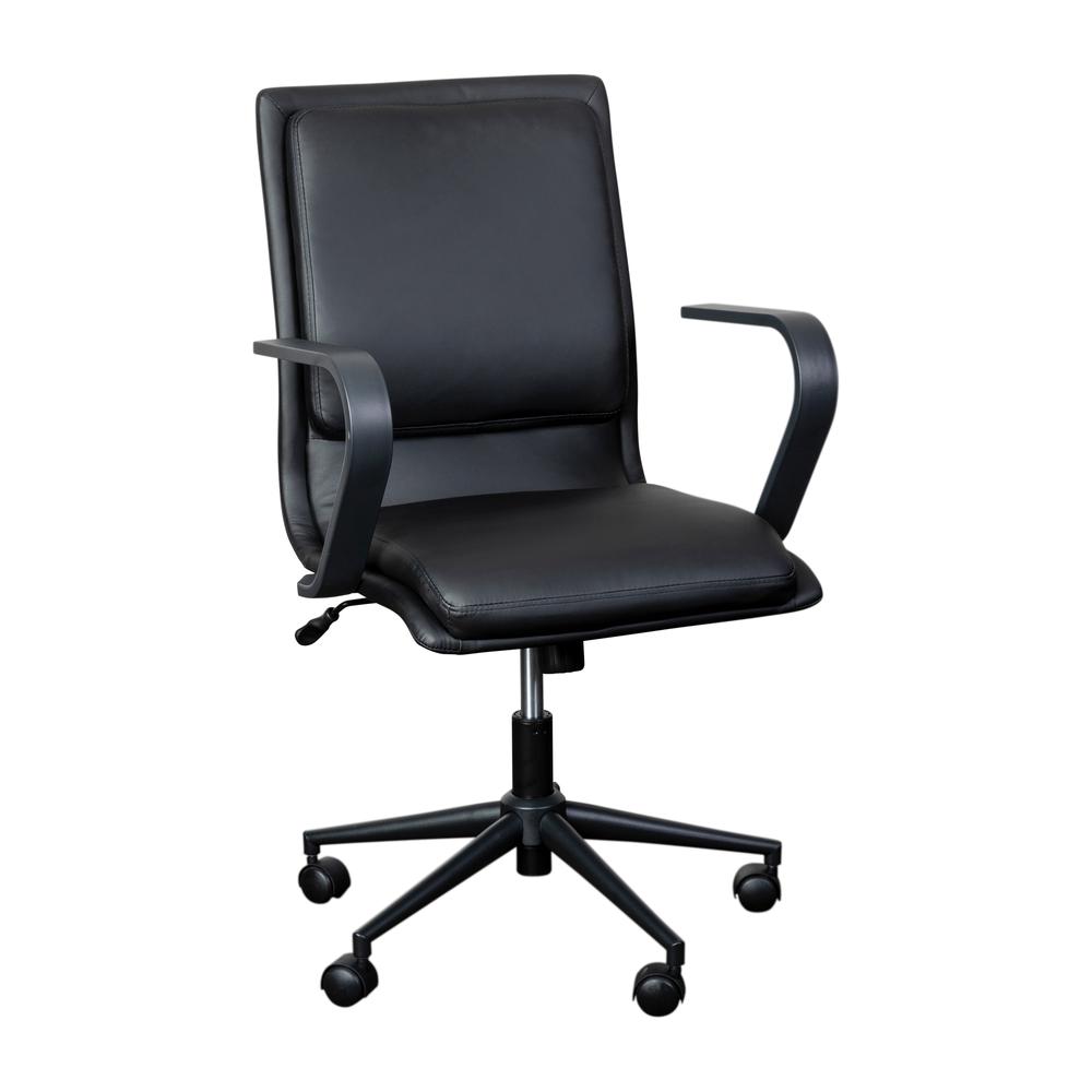 James Mid-Back Designer Executive Leathersoft Office Chair With Black Base And Arms, Black