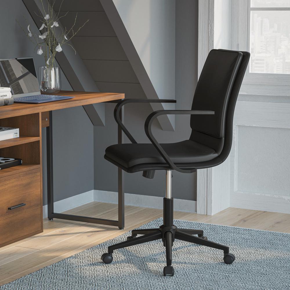 Image of James Mid-Back Designer Executive Leathersoft Office Chair With Black Base And Arms, Black