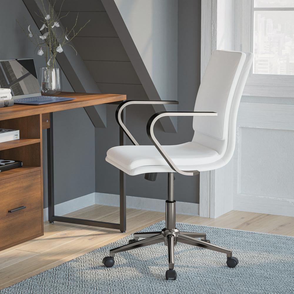 Image of James Mid-Back Designer Executive Leathersoft Office Chair With Brushed Chrome Base And Arms, White
