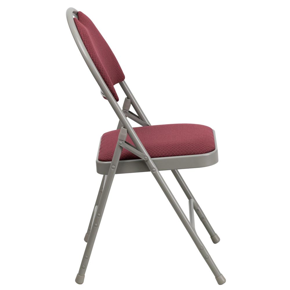 Hercules Triple Braced Burgundy Fabric Metal Folding Chair with Easy-Carry Handle