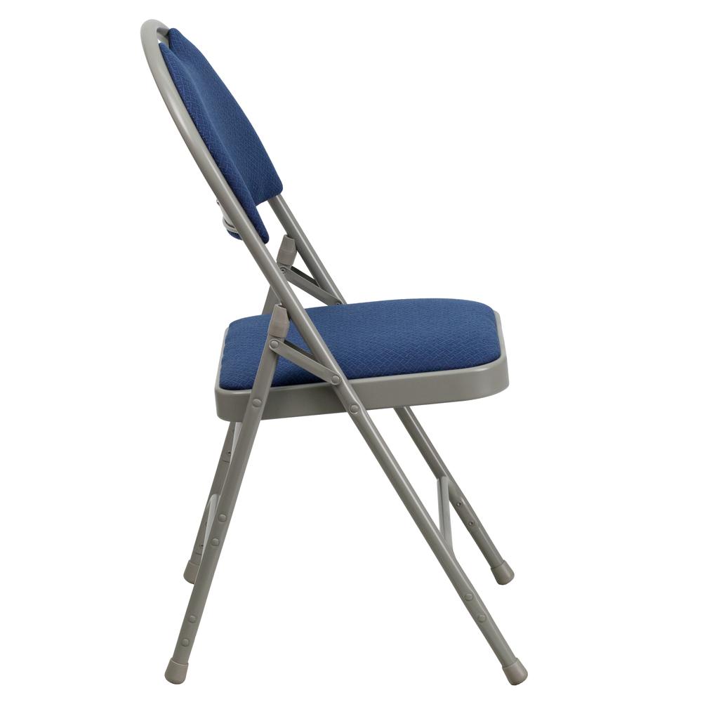 Hercules Triple Braced Navy Fabric Metal Folding Chair with Easy-Carry Handle