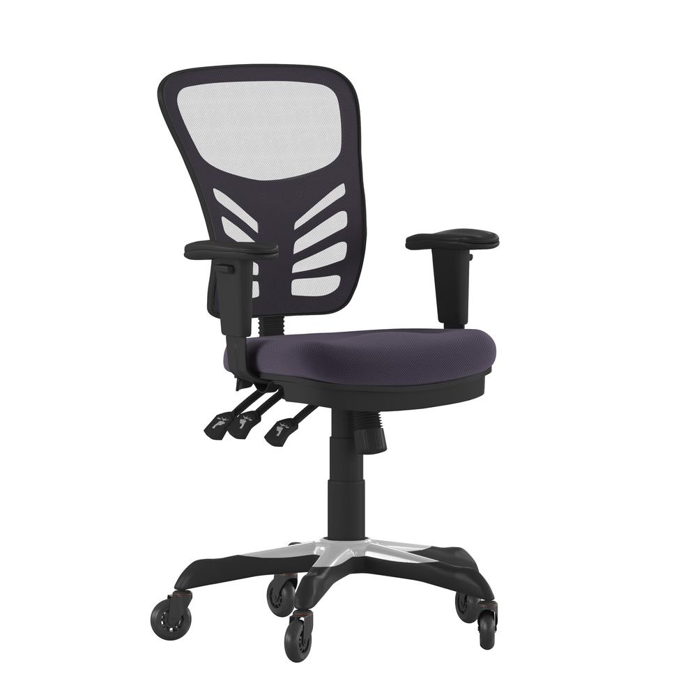 Nicholas Mid-Back Dark Gray Mesh Multifunction Executive Swivel Ergonomic Office Chair With Adjustable Arms And Transparent Roller Wheels