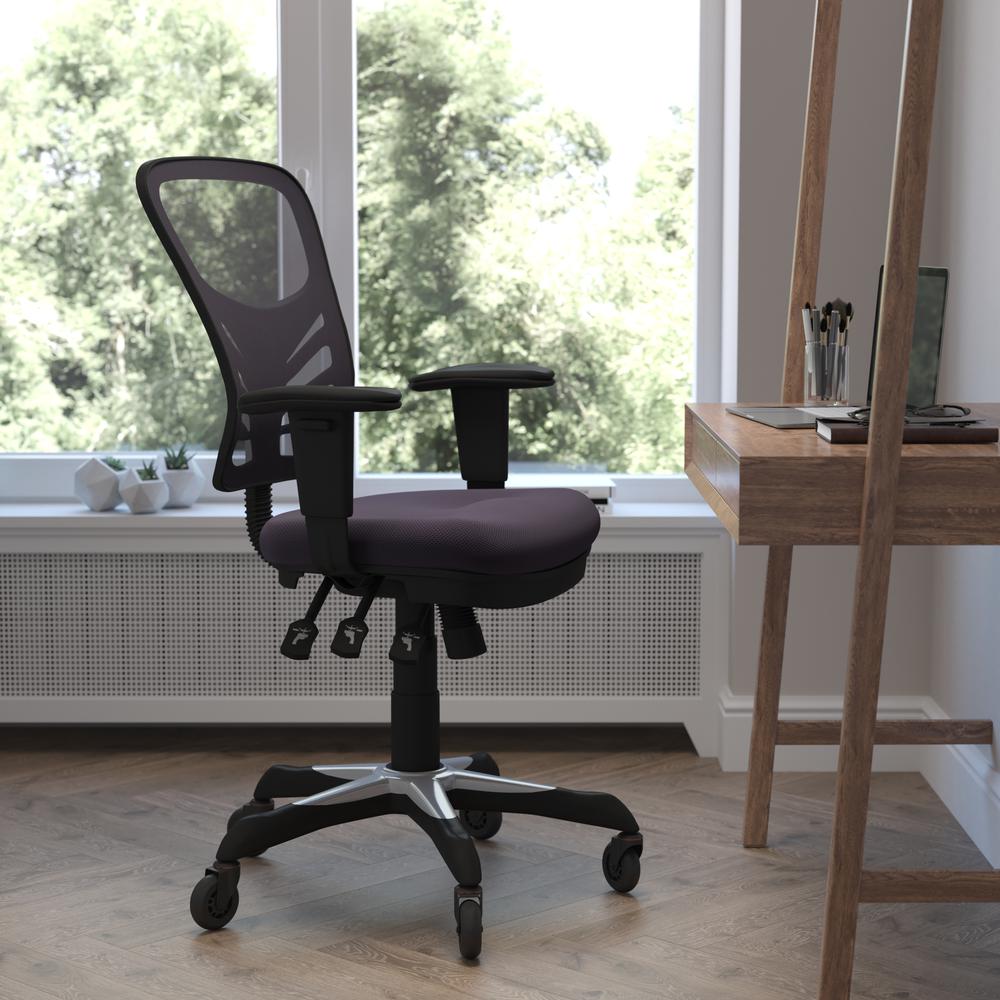 Image of Nicholas Mid-Back Dark Gray Mesh Multifunction Executive Swivel Ergonomic Office Chair With Adjustable Arms And Transparent Roller Wheels
