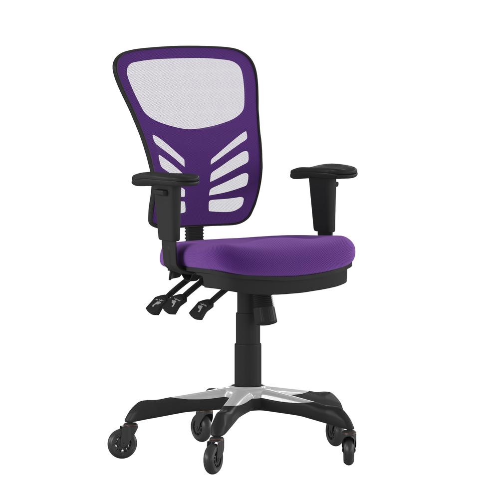 Nicholas Mid-Back Purple Mesh Multifunction Executive Swivel Ergonomic Office Chair With Adjustable Arms And Transparent Roller Wheels