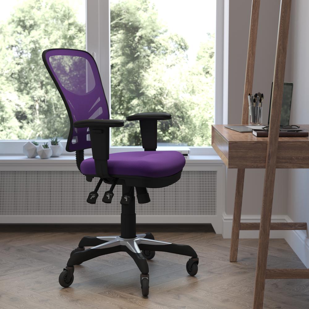 Image of Nicholas Mid-Back Purple Mesh Multifunction Executive Swivel Ergonomic Office Chair With Adjustable Arms And Transparent Roller Wheels