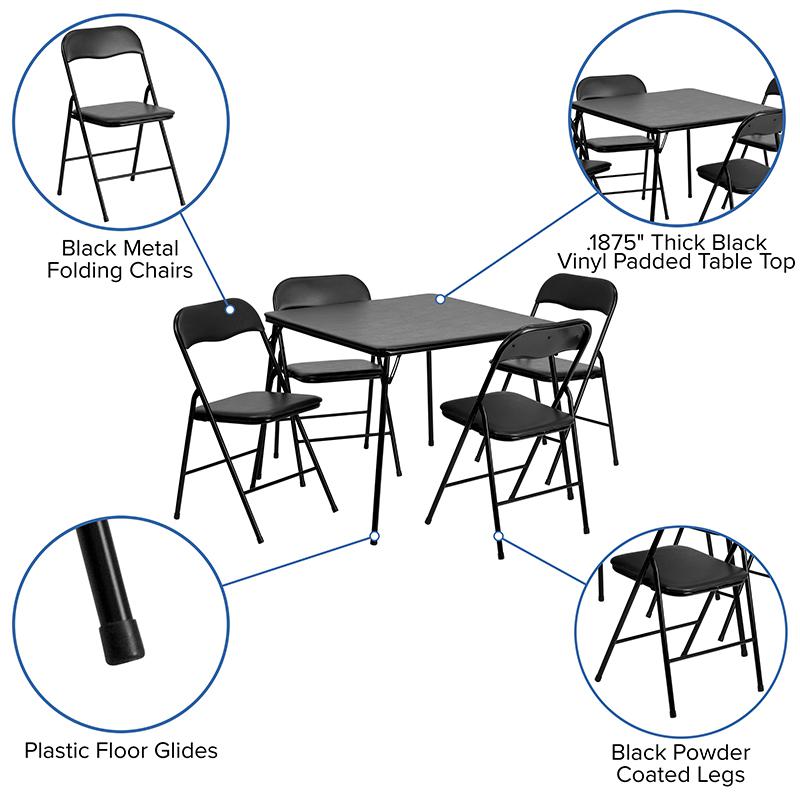 Black Folding Card Table and Chair Set (5 Piece)