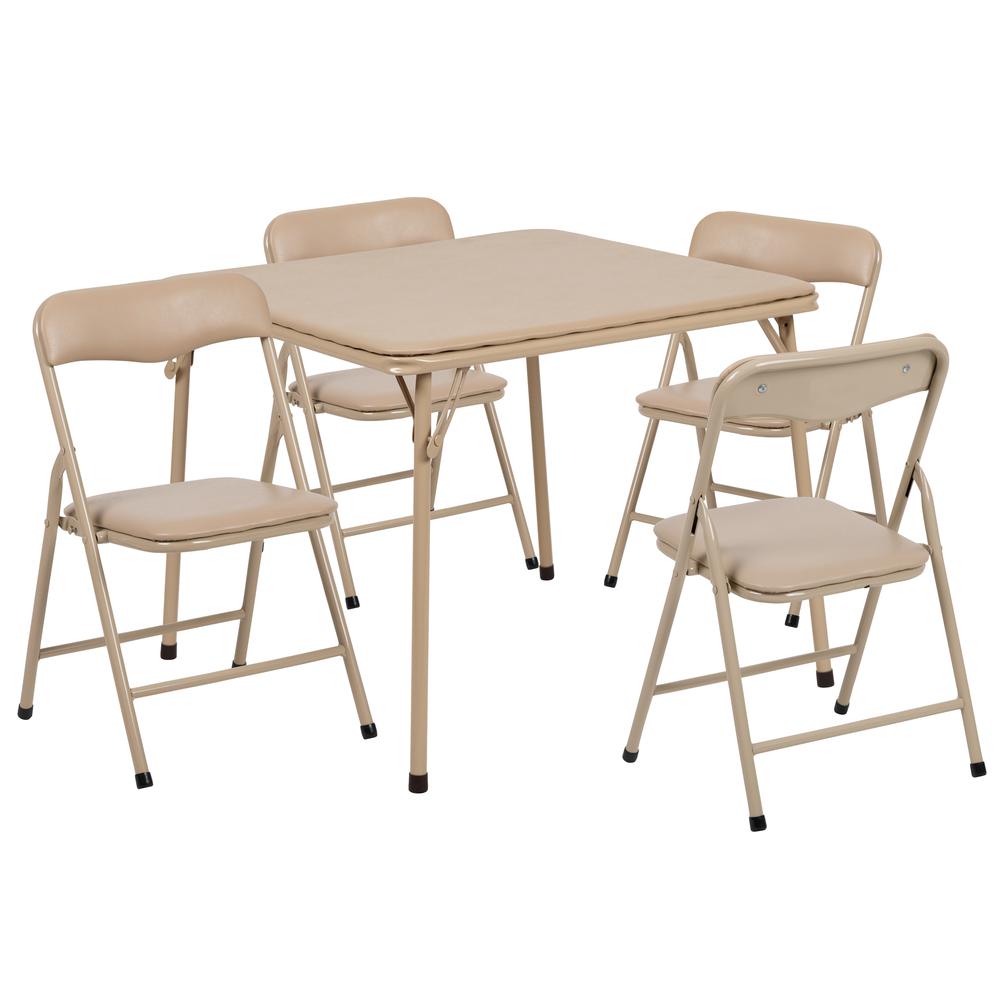 Image of Kids Tan 5 Piece Folding Table And Chair Set