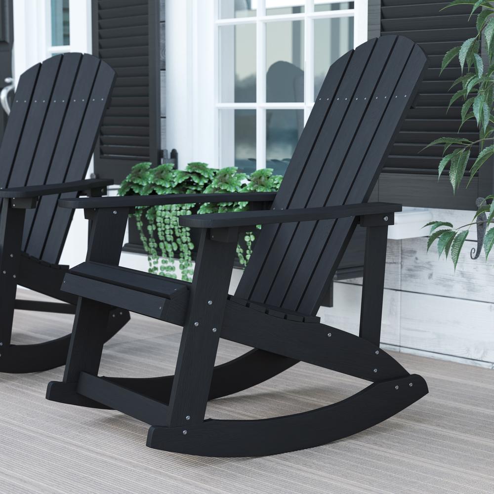 Savannah All-Weather Poly Resin Wood Adirondack Rocking Chair - Black, with Rust Resistant Stainless Steel Hardware
