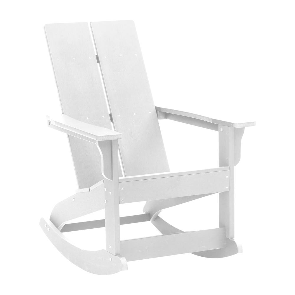 This is the image of Finn Modern All-Weather Rocking Adirondack Chair - White, 2-Slat Poly Resin Wood, Rust Resistant Stainless Steel Hardware
