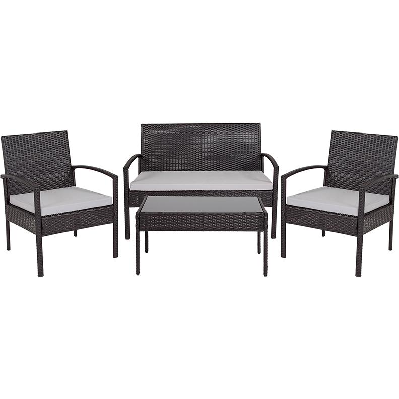 Aransas Series 4 Piece Black Patio Set With Steel Frame And Gray Cushions