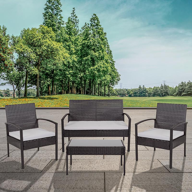 Image of Aransas Series 4 Piece Black Patio Set With Steel Frame And Gray Cushions