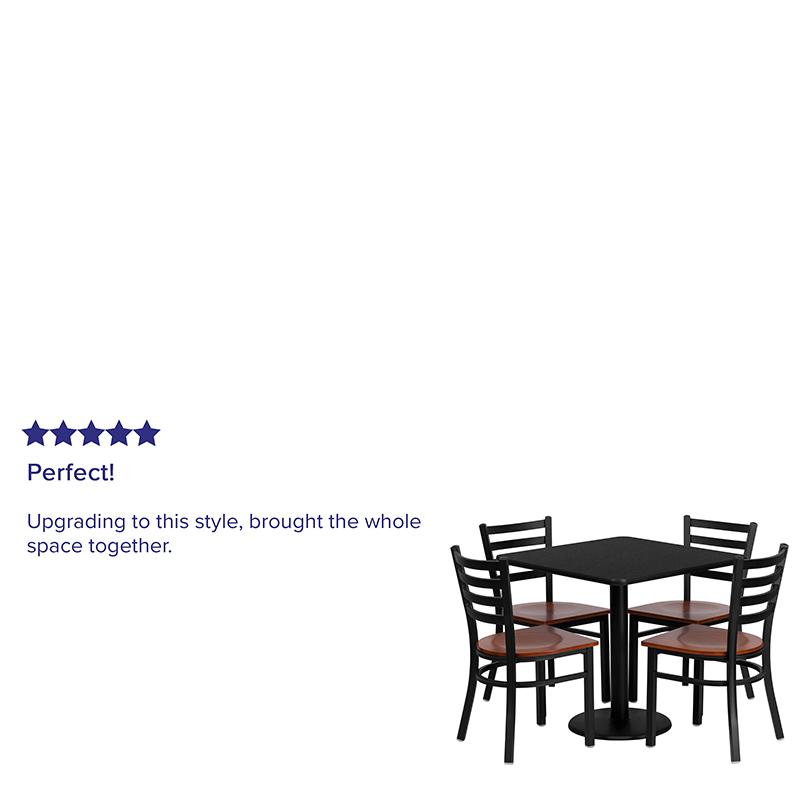 30'' Square Black Laminate Table Set With 4 Ladder Back Metal Chairs - Cherry Wood Seat