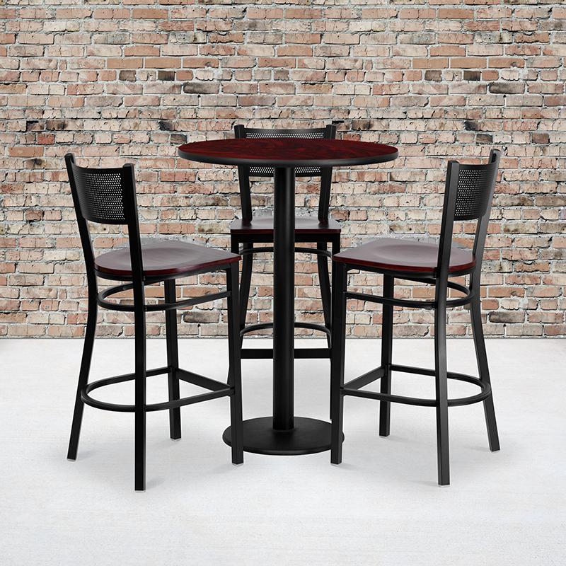 30''-Round-Mahogany-Laminate-Table-Set-with-3-Metal-Barstools