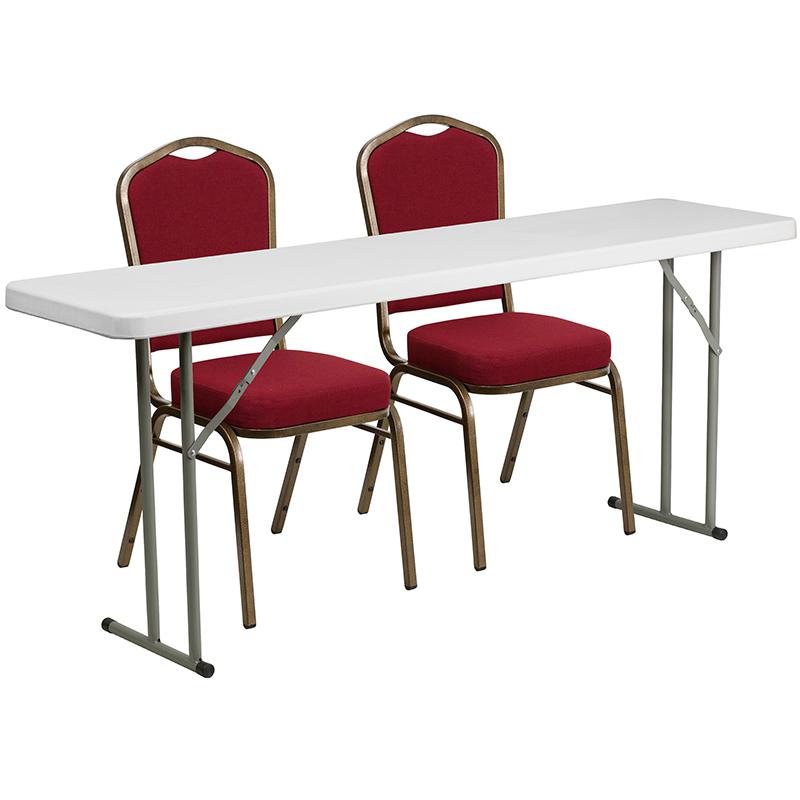 6-Foot Plastic Folding Training Table Set with 2 Stack Chairs