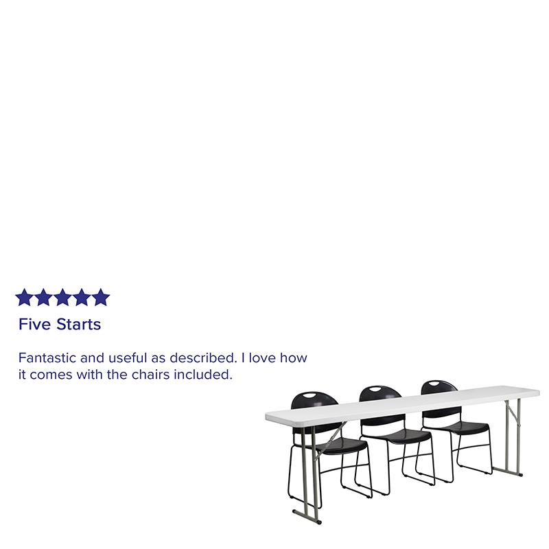 8-Foot Plastic Folding Training Table Set with 3 Stack Chairs