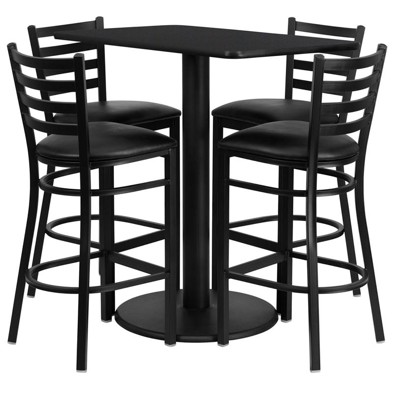 24- x 42- Rectangular Table Set with 4 Metal Barstools - Black Seat