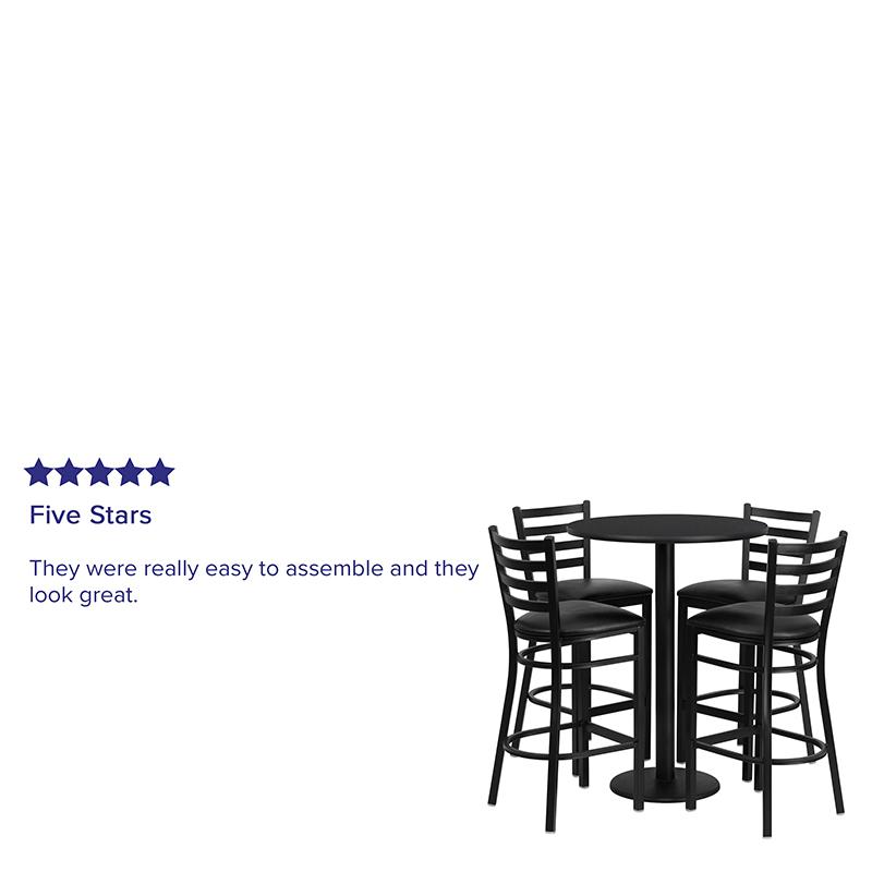 30- Round Table Set with 4 Barstools - Black