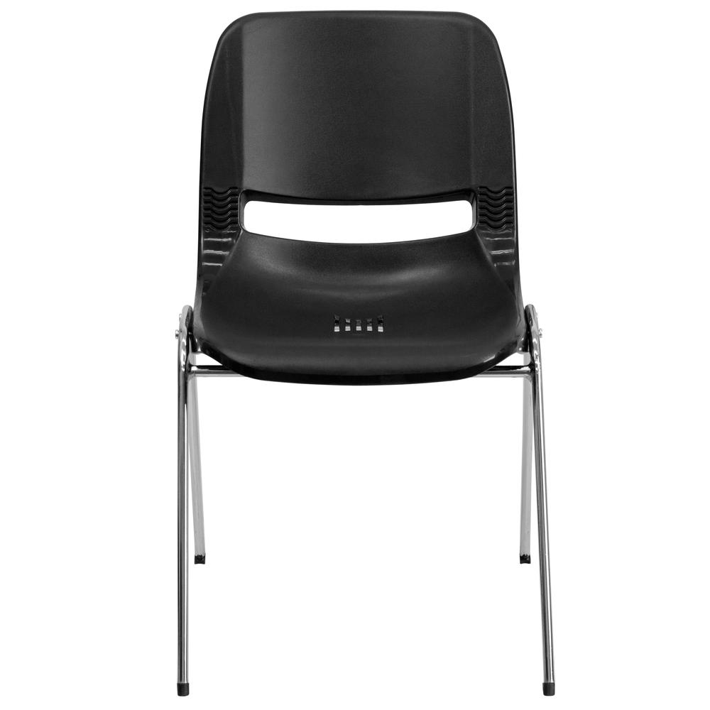 661 lb. Capacity Black Ergonomic Shell Stack Chair with Chrome Frame - 16- Seat Height