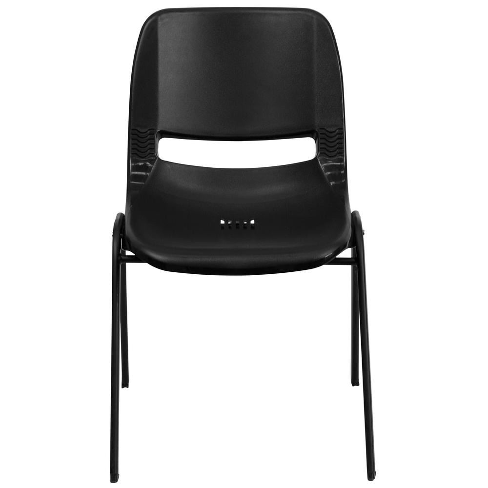 661 lb. Capacity Black Ergonomic Shell Stack Chair with Black Frame - 16- Seat Height