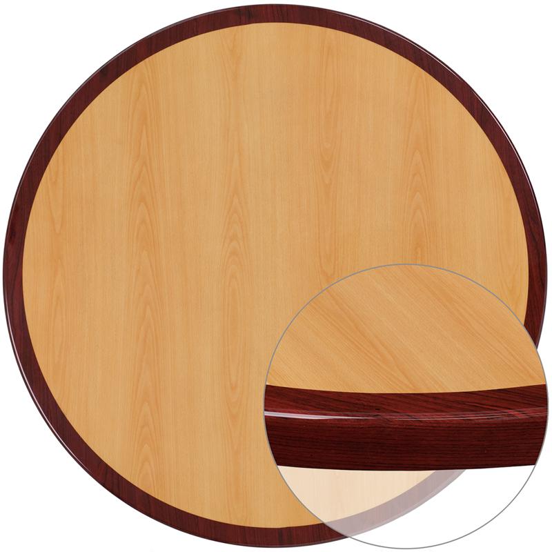 36- Round High-Gloss Cherry/Mahogany Resin Table Top with 2- Thick Drop-Lip