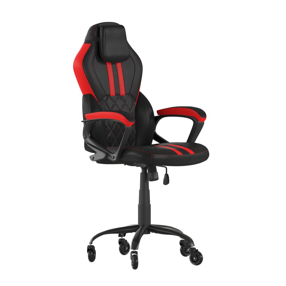 Stone Ergonomic Office Computer Chair - Adjustable Black And Red Designer Gaming Chair - 360° Swivel - Transparent Roller Wheels