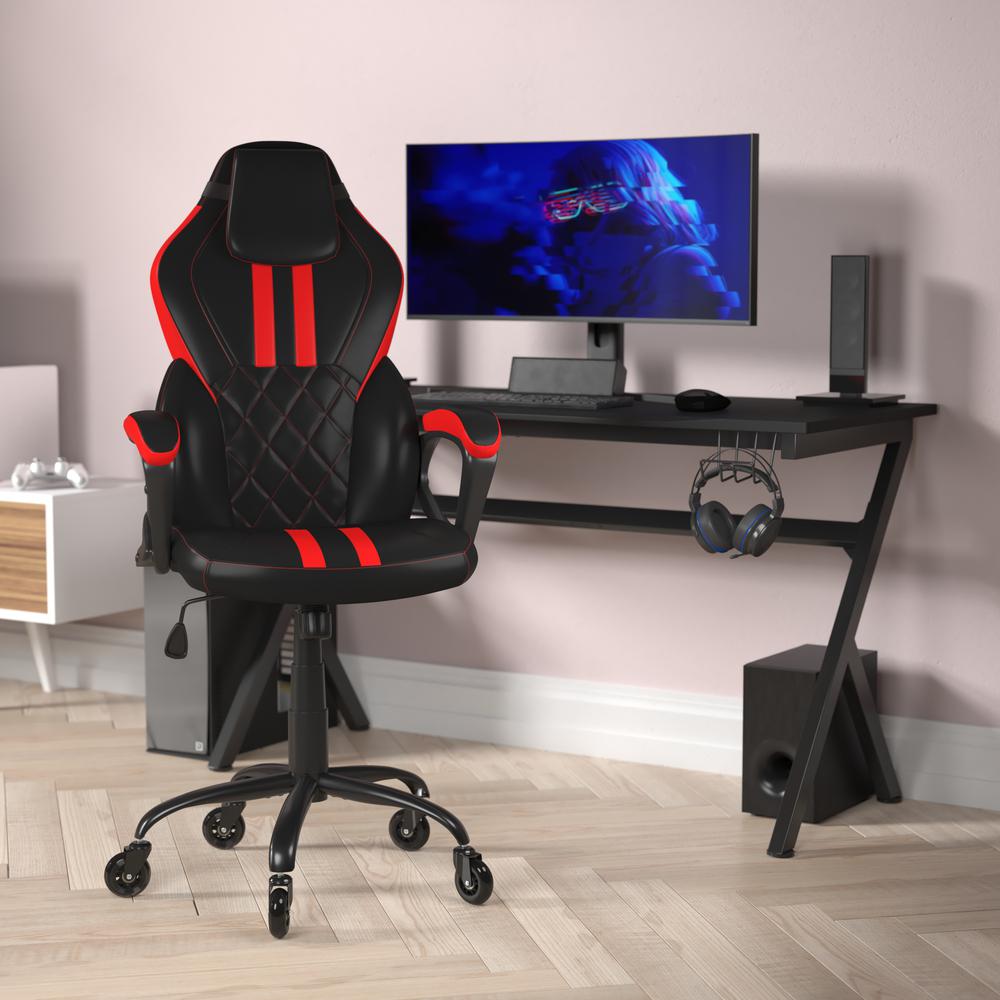 Image of Stone Ergonomic Office Computer Chair - Adjustable Black And Red Designer Gaming Chair - 360° Swivel - Transparent Roller Wheels
