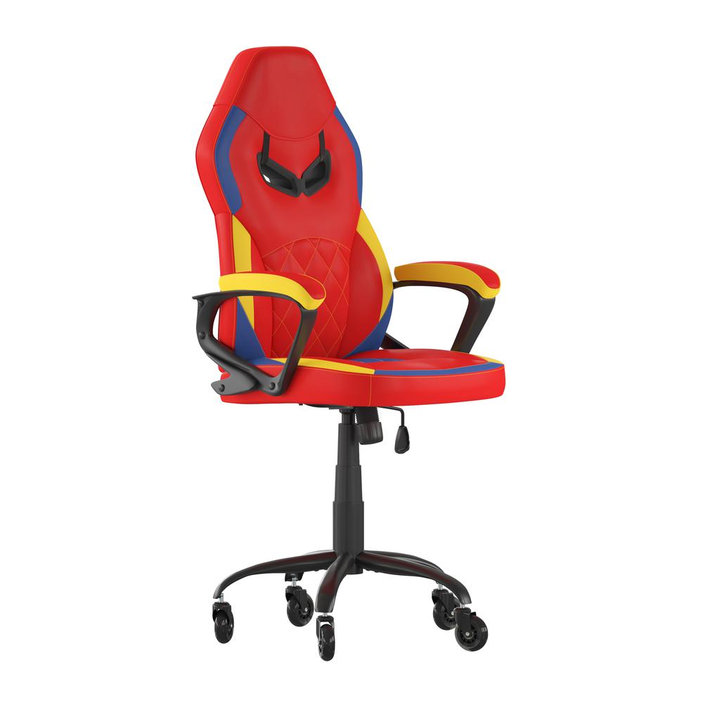 Stone Ergonomic Office Computer Chair - Adjustable Red & Yellow Designer Gaming Chair - 360° Swivel - Transparent Roller Wheels