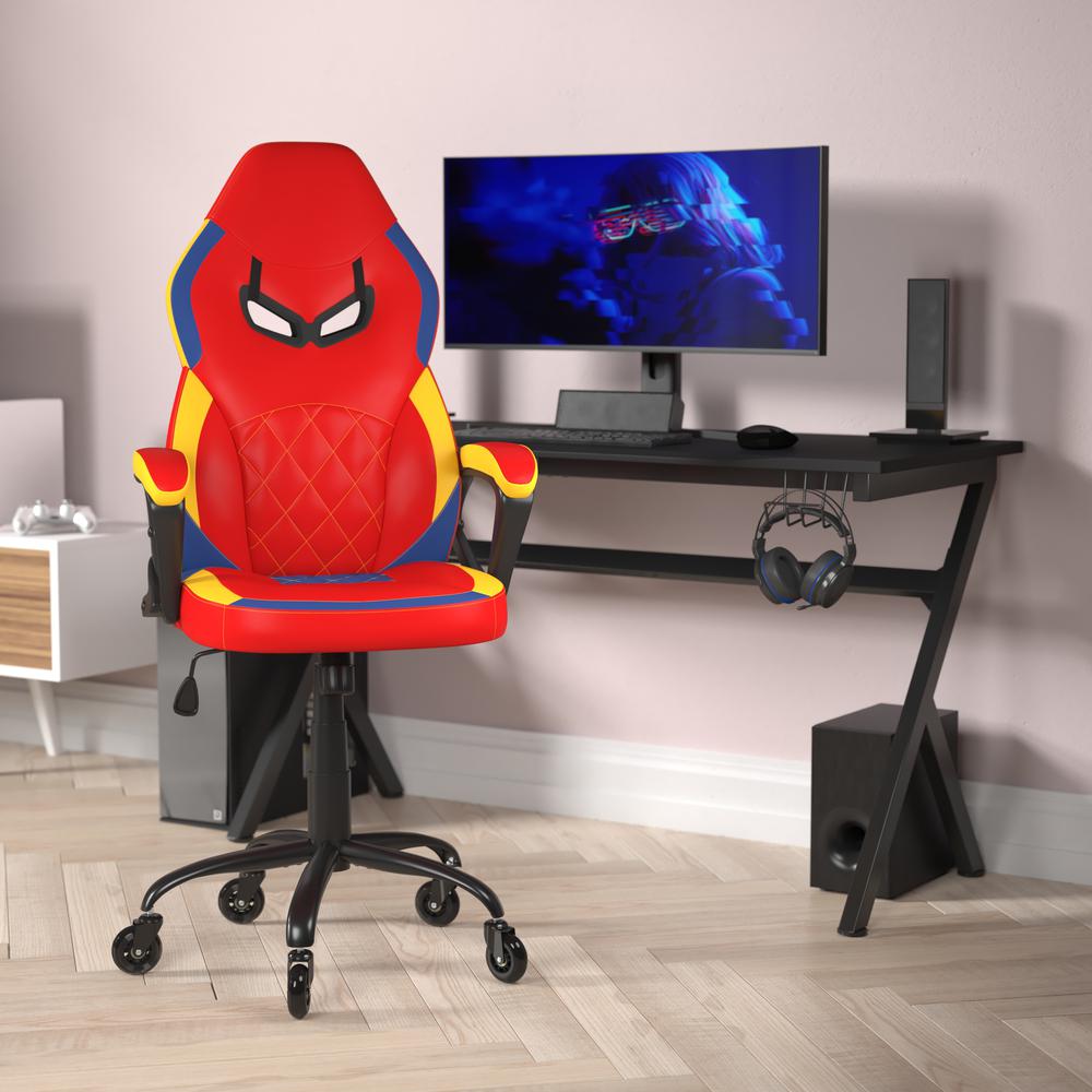 Image of Stone Ergonomic Office Computer Chair - Adjustable Red & Yellow Designer Gaming Chair - 360° Swivel - Transparent Roller Wheels