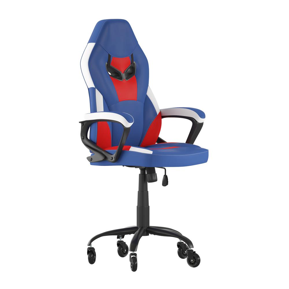 Stone Ergonomic Pc Office Computer Chair - Adjustable Red & Blue Designer Gaming Chair - 360° Swivel - Transparent Roller Wheels