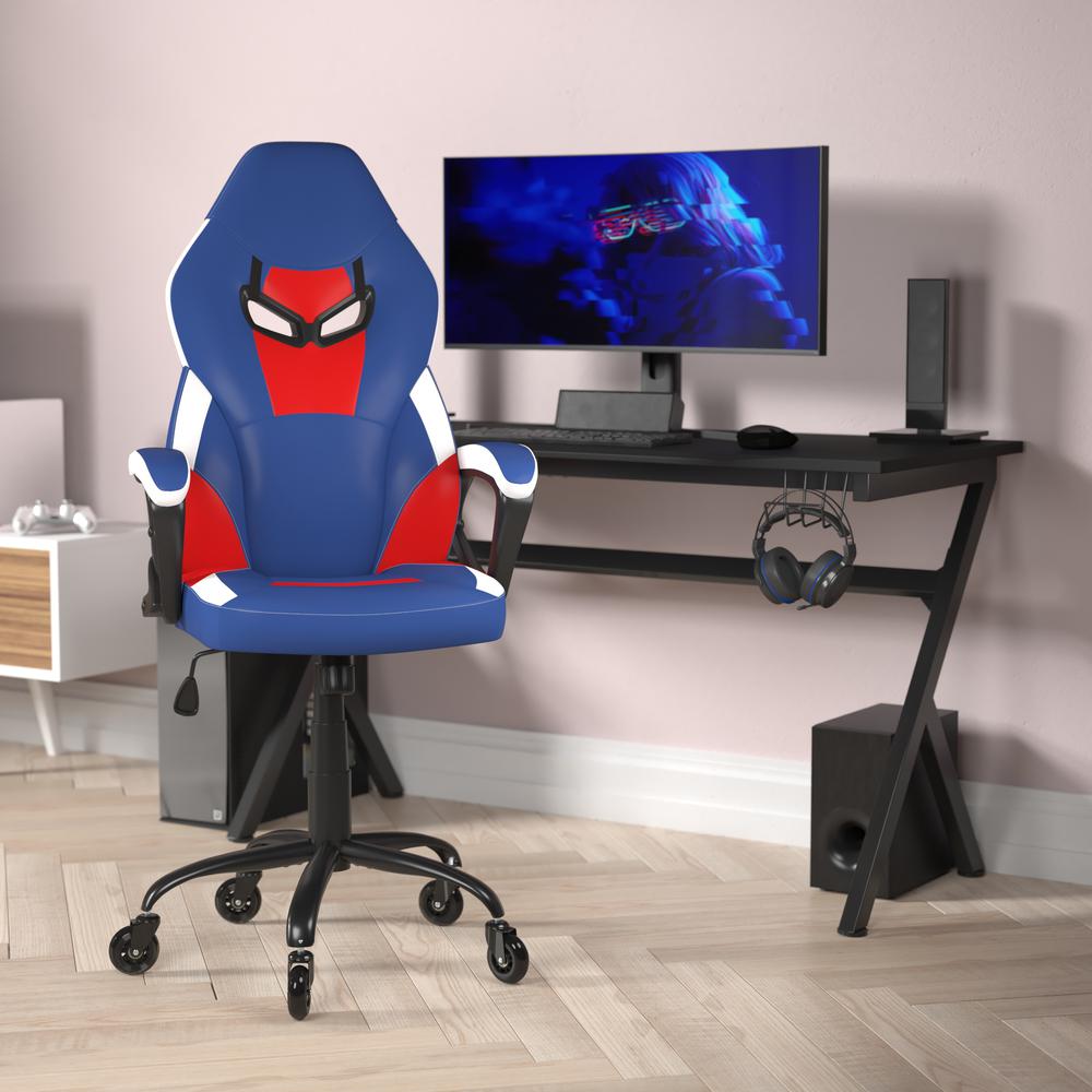 Image of Stone Ergonomic Pc Office Computer Chair - Adjustable Red & Blue Designer Gaming Chair - 360° Swivel - Transparent Roller Wheels