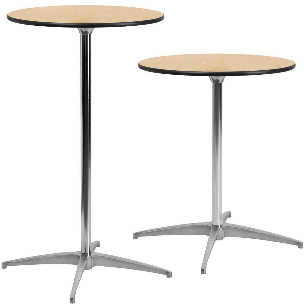 24'' Round Wood Cocktail Table With 30'' And 42'' Columns