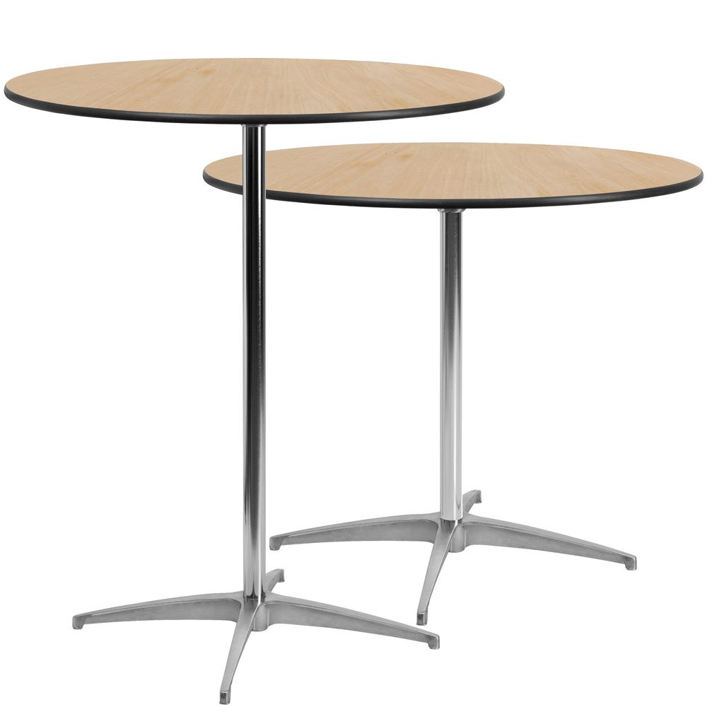 36'' Round Wood Cocktail Table With 30'' And 42'' Columns