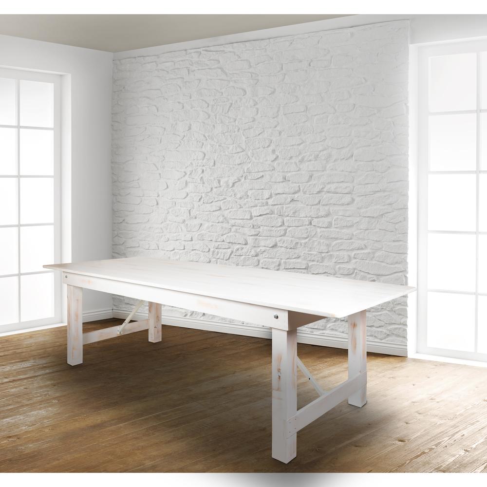 Image of Hercules Series 9' X 40" Rectangular Antique Rustic White Solid Pine Folding Farm Table
