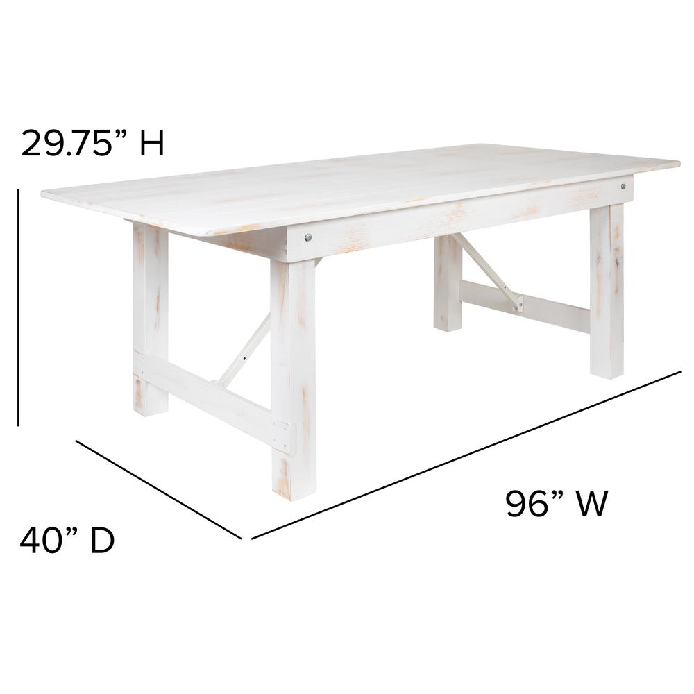 Hercules Series 8' X 40" Rectangular Antique Rustic White Solid Pine Folding Farm Table
