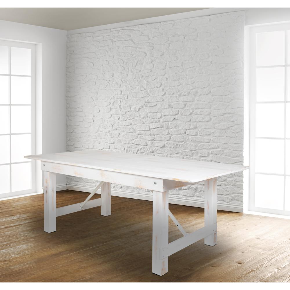 Image of Hercules Series 8' X 40" Rectangular Antique Rustic White Solid Pine Folding Farm Table