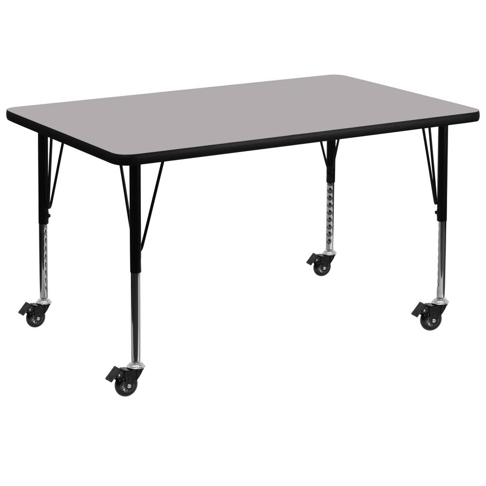 24-W x 48-L Rectangular Grey Thermal Laminate Activity Table - Height Adjustable Short Legs