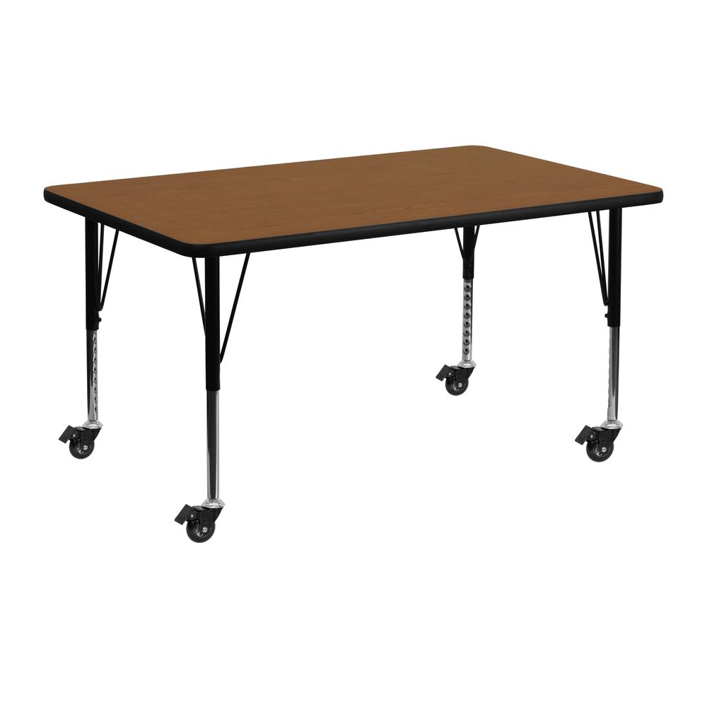 24-W x 48-L Rectangular Oak HP Laminate Activity Table - Height Adjustable Short Legs