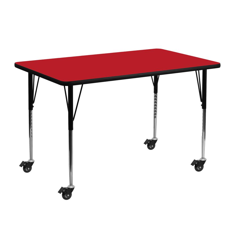 24-W x 48-L Red HP Laminate Activity Table - Standard Height Adjustable Legs