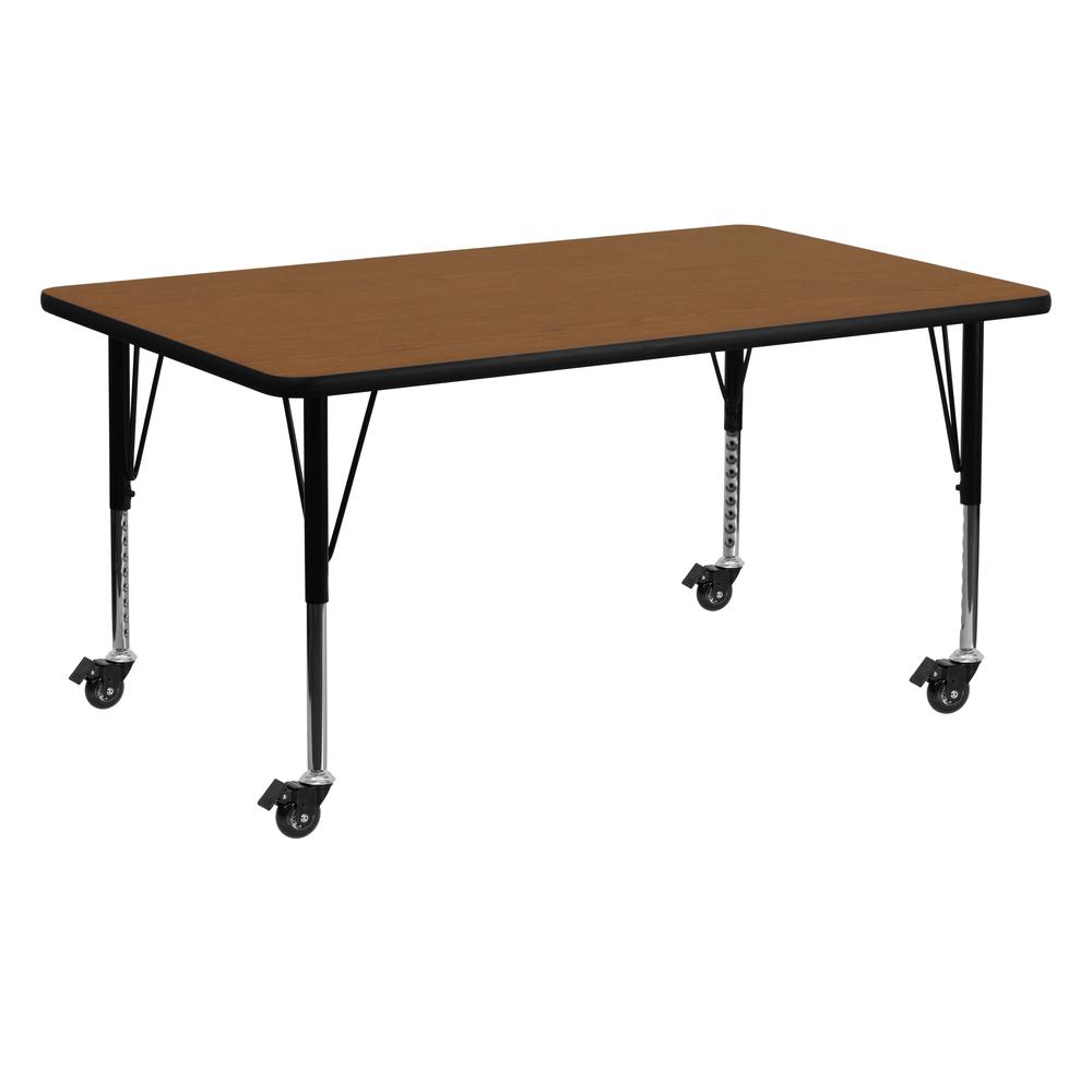 24-W x 60-L Rectangular Oak HP Laminate Activity Table - Height Adjustable Short Legs
