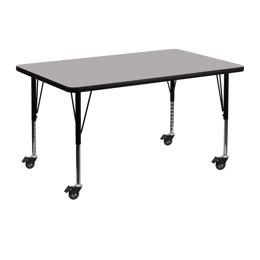 Mobile 30-W x 48-L Rectangular Grey Thermal Laminate Activity Table - Height Adjustable Short Legs