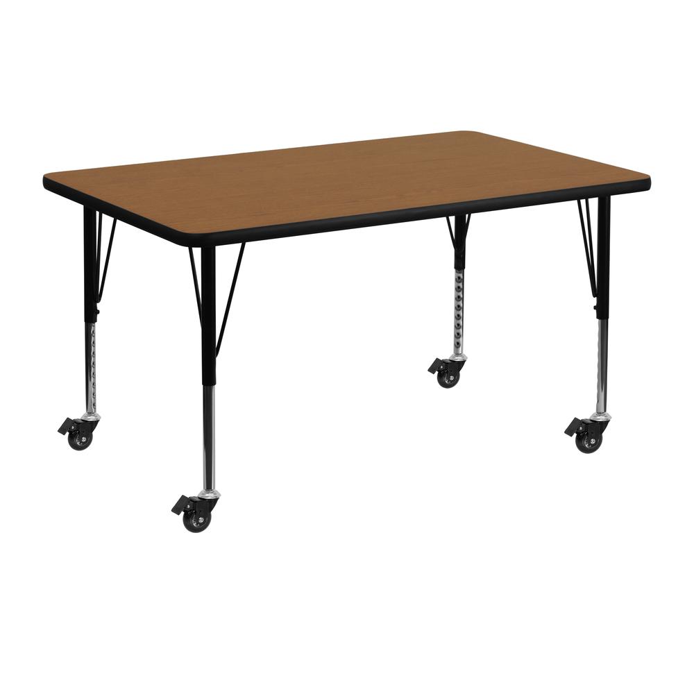 30-W x 48-L Rectangular Oak Thermal Laminate Activity Table - Height Adjustable Short Legs
