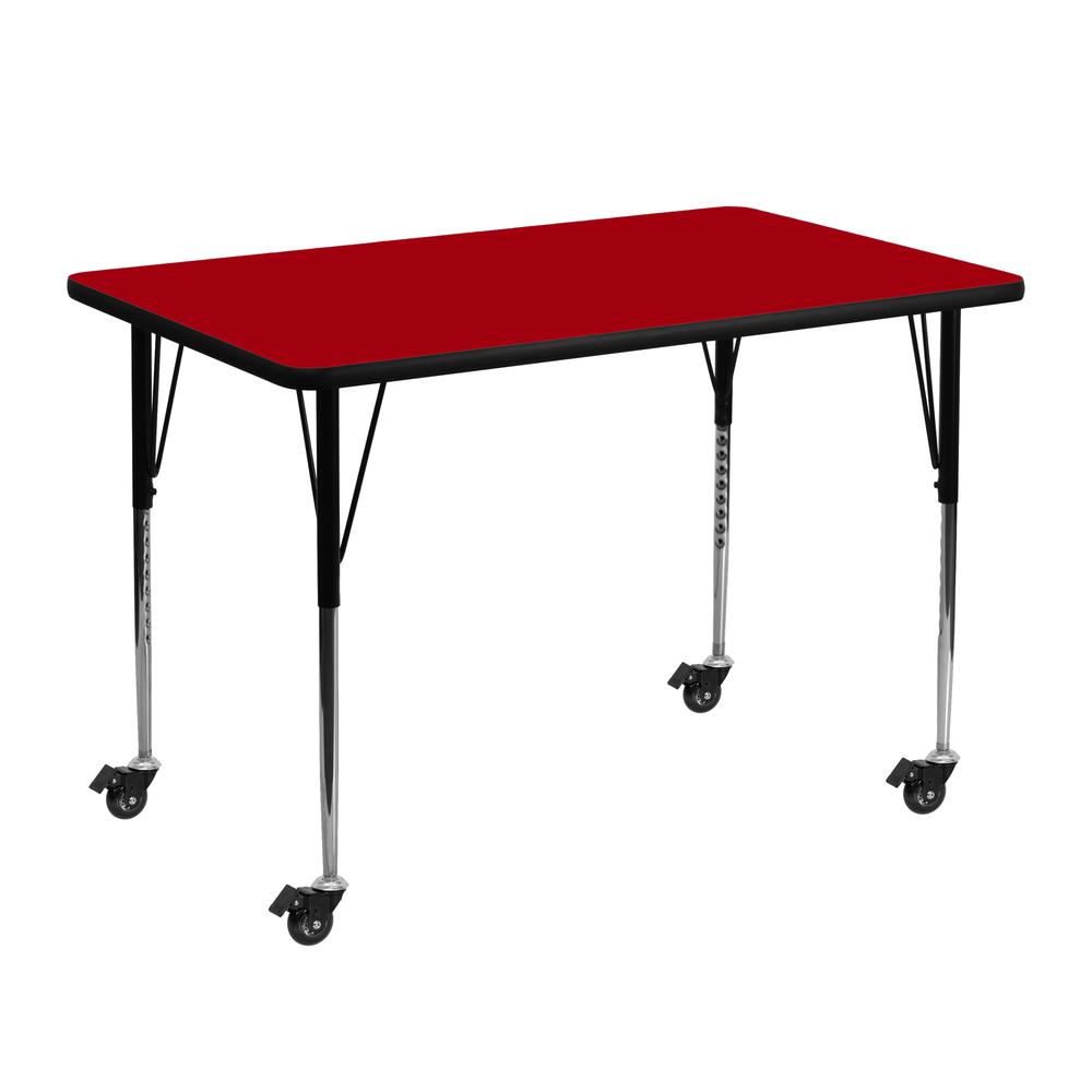 Mobile 30-W x 48-L Rectangular Red Thermal Laminate Activity Table - Standard Height Adjustable Legs