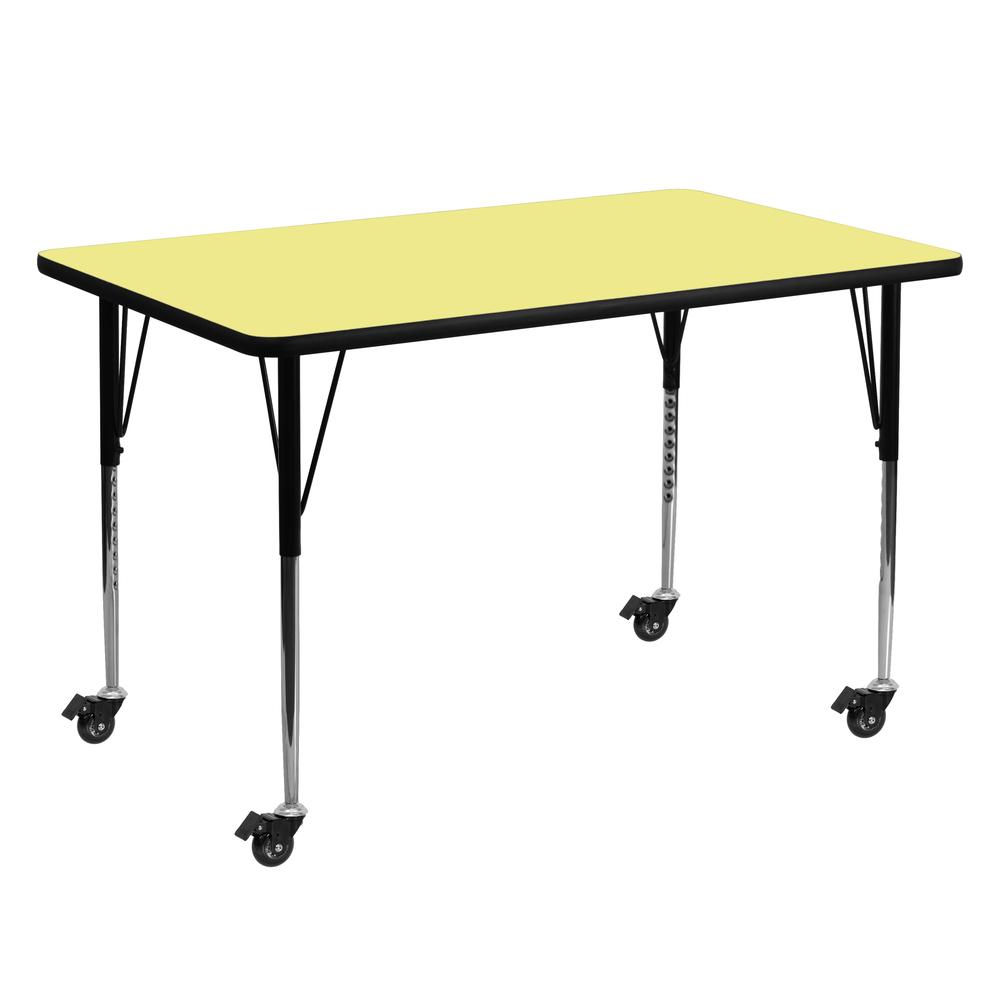 30-W x 60-L Rectangular Yellow Thermal Laminate Activity Table - Standard Height Adjustable Legs for Mobile Use