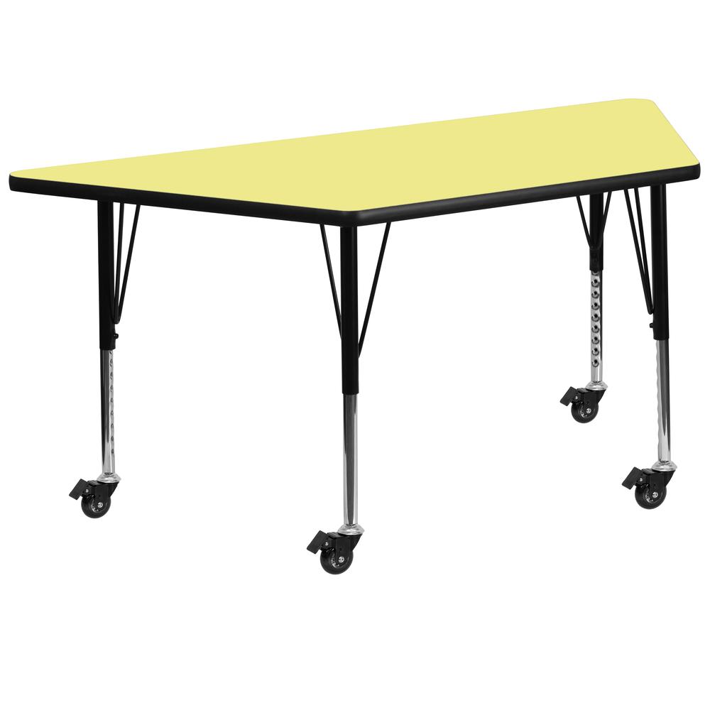 29-W x 57-L Trapezoid Yellow Thermal Laminate Activity Table - Height Adjustable Short Legs