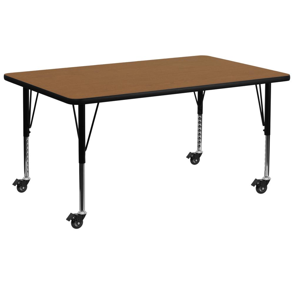 30-W x 72-L Rectangular Oak Thermal Laminate Activity Table - Height Adjustable Short Legs