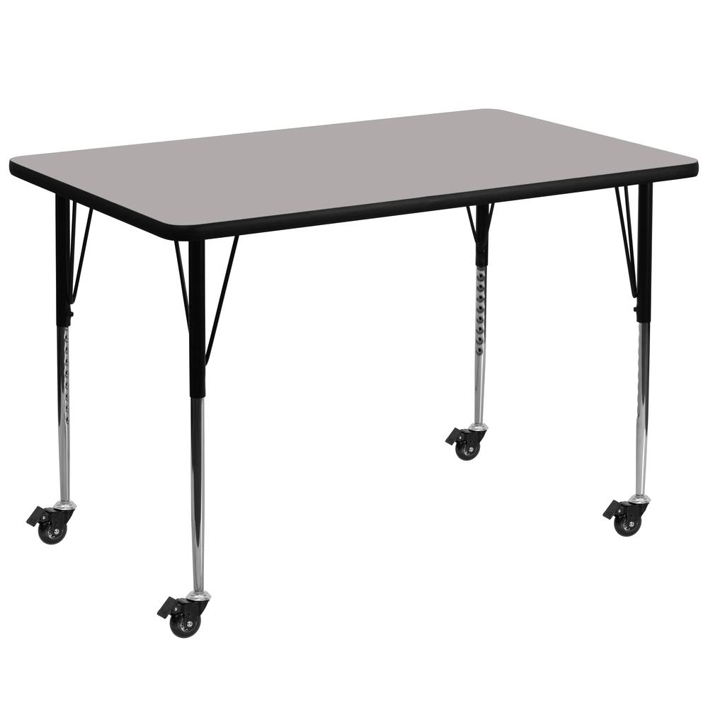 36-W x 72-L Rectangular Grey HP Laminate Activity Table - Standard Height Adjustable Legs for Mobile Use