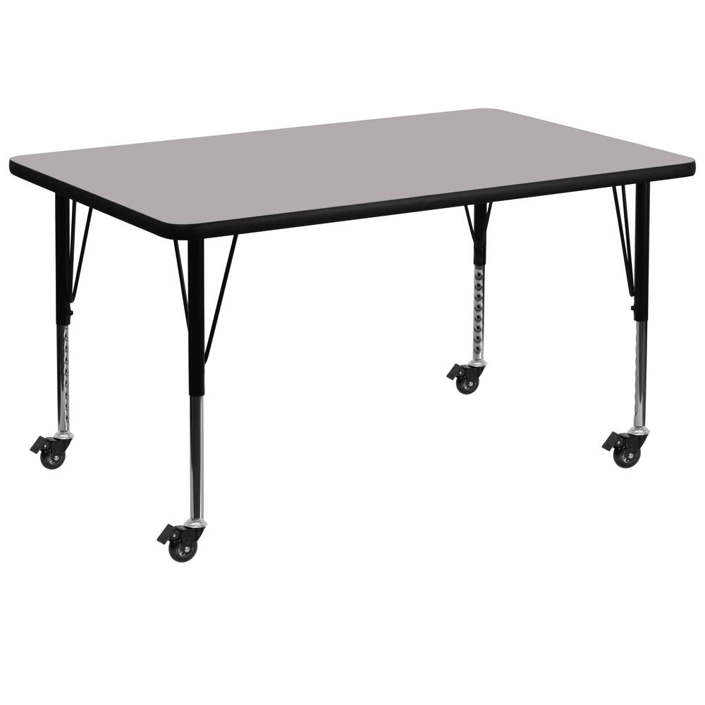 36-W x 72-L Rectangular Grey Thermal Laminate Activity Table - Height Adjustable Short Legs