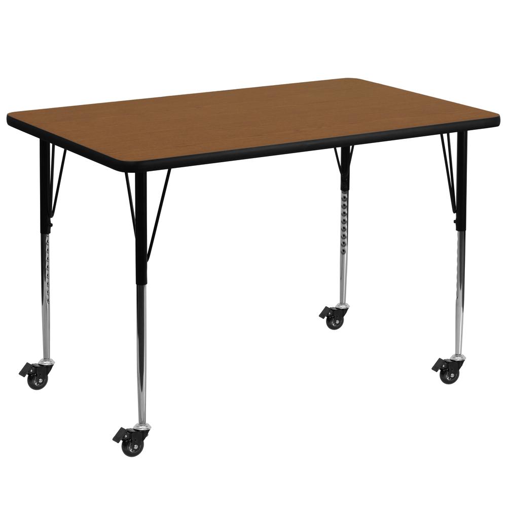 Mobile 36-W x 72-L Rectangular Oak HP Laminate Activity Table - Standard Height Adjustable Legs